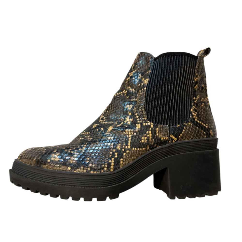 Topshop Lug Boots Brown Snake Print Ankle Boots Size 7.5